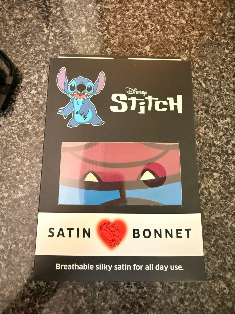 Disney Stitch satin bonnet  *breathable, silky texture.